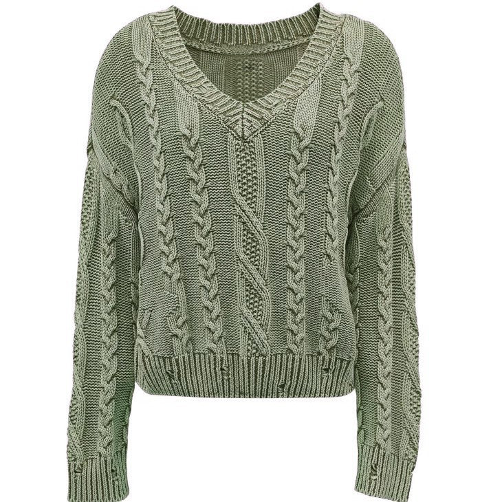 Pull en maille épaisse pour femmes avec un décolleté en V profond et un motif en côtes Chic & Stil