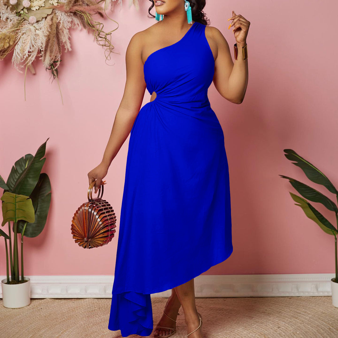 Asymmetrical evening dress for women with pleated hem Lune London