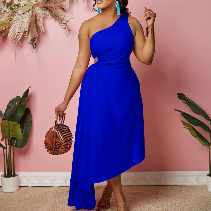 Asymmetrical evening dress for women with pleated hem Lune London