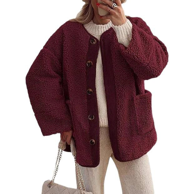 Ladies cozy fleece jacket with Moon London button details