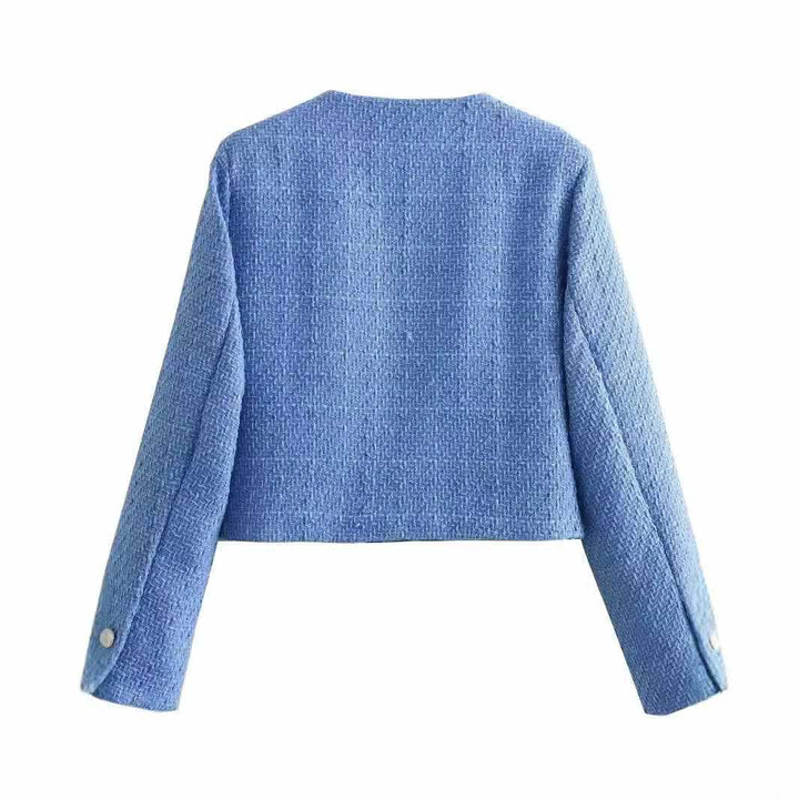 Fashionable tweed jacket for women with golden buttons and practical pockets Lune London