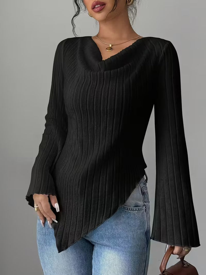 Haut à manches longues pour femmes avec ourlet asymétrique et design à côtes texturées Chic & Stil