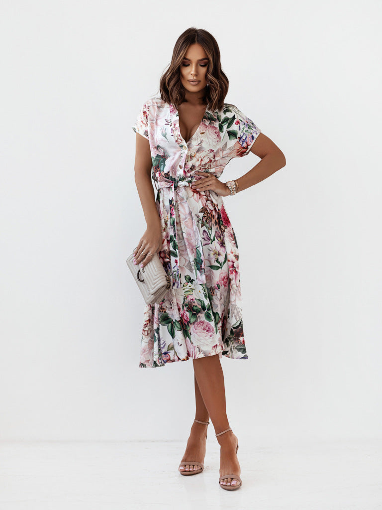 Floral print wrap dress for women with elegant butterfly sleeves Lune London