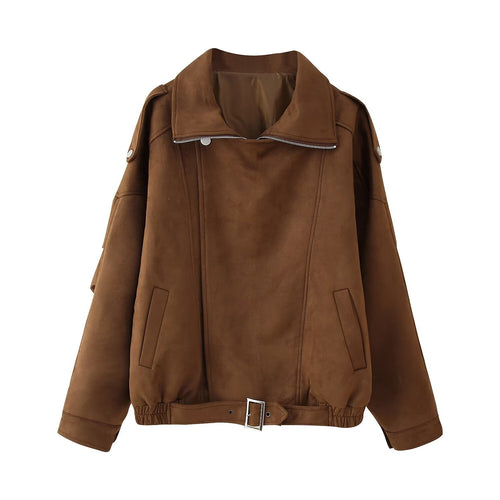 Ladies oversized faux leather jacket with trendy collar Lune London