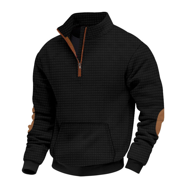 Sporty fleece pullover for men with half-zip and stylish elbow patches Lune London