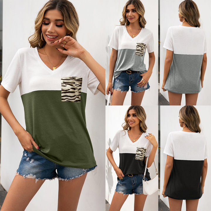 V-neck T-shirt for women with animal pocket print and relaxed fit Lune London