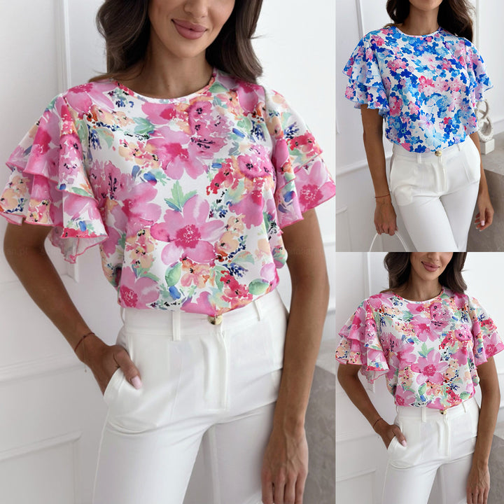 Ladies Fluid Floral Pattern Blouse Lune London
