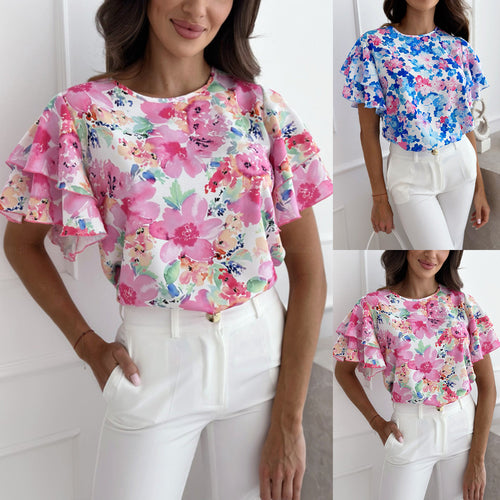 Ladies Fluid Floral Pattern Blouse Lune London