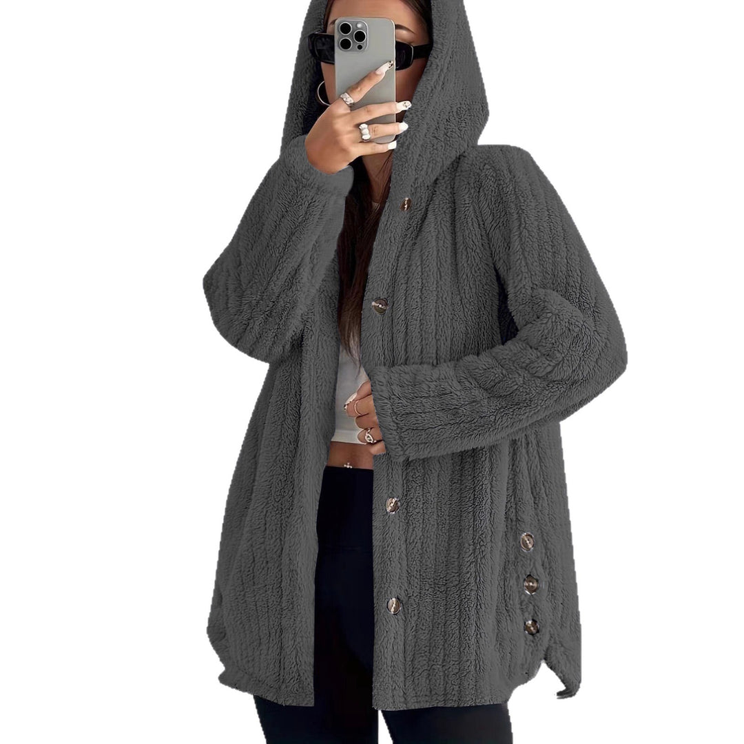 Ladies Cozy Hooded Jacket with Chic and Stylish Button Details