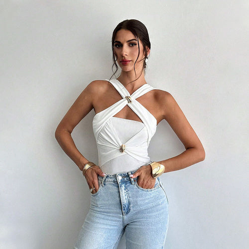 Top femme croisé avec liens décoratifs et coupe élégante Chic & Stil