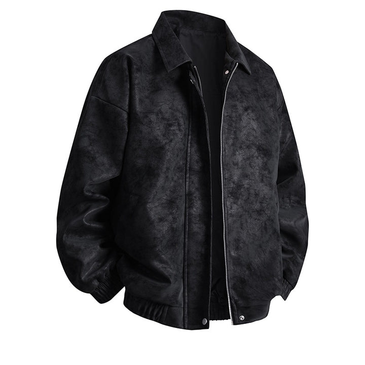 Synthetic leather bomber jacket for men with a relaxed fit and practical pockets Lune London