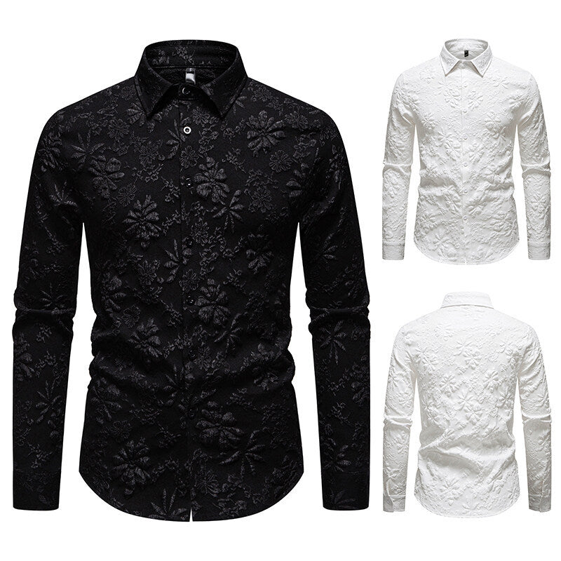 Men's Long Sleeve Shirt with Floral Relief Pattern Lune London
