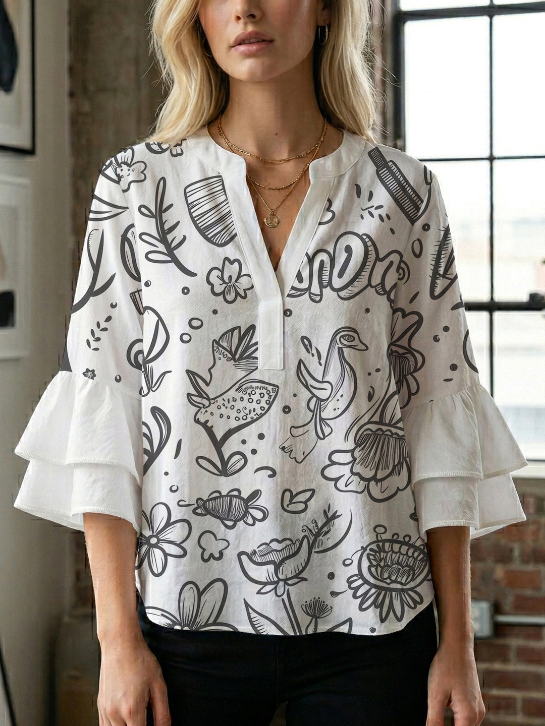 Women's artistic top with ruffled sleeves Lune London