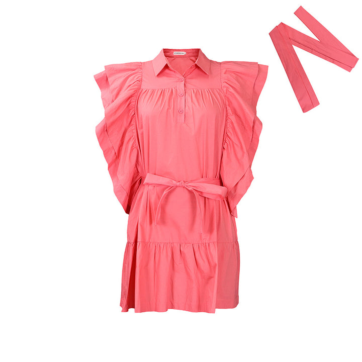 Shirt dress for women with voluminous ruffle sleeves and a belt at the waist Lune London