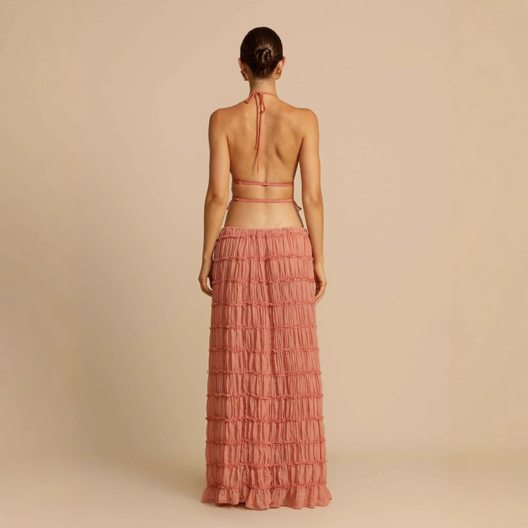 Maxi dress for women with gathered bodice and elegant cut at the waist Chic & Stil