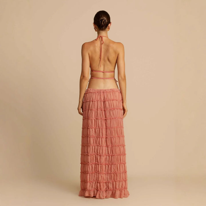 Maxi dress for women with gathered bodice and elegant cut at the waist Chic & Stil