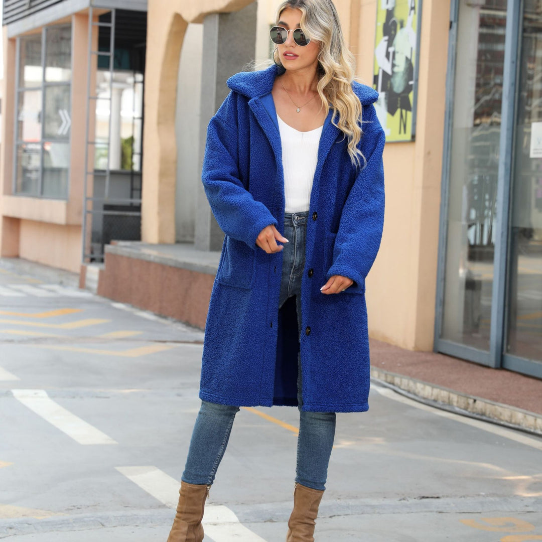 Ladies Soft Fleece Coat with Large Patch Pockets and Button Details Lune London