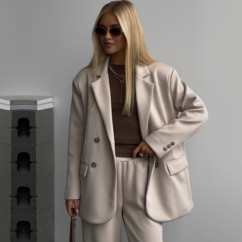 Women's Elegant Casual Two-Piece Set with Oversized Blazer and Wide-Cut Trousers Lune London