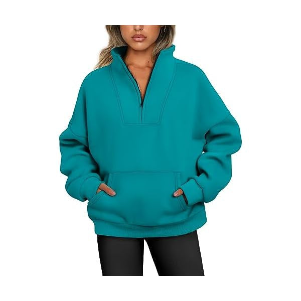 Pull femme décontracté avec col montant et poche kangourou pratique Lune London