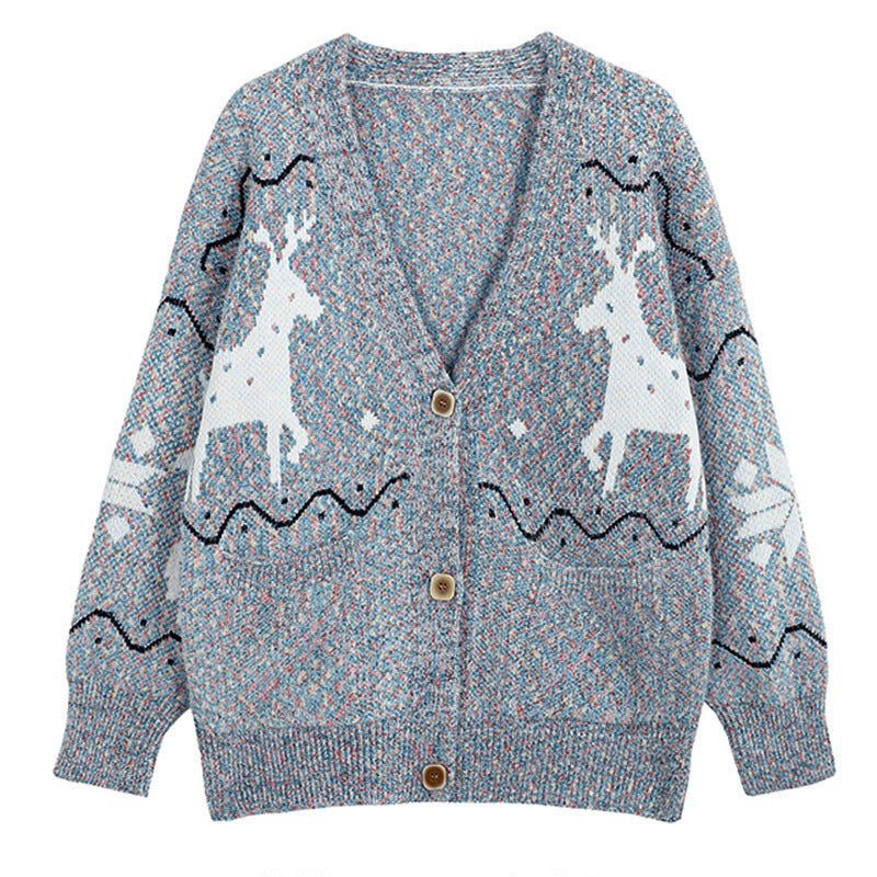 Ladies Comfortable Pullover with Reindeer Pattern and Pockets Lune London