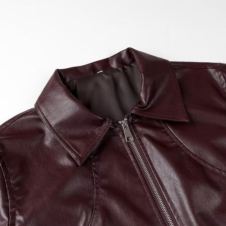 Vintage faux leather jacket for women with high collar Lune London