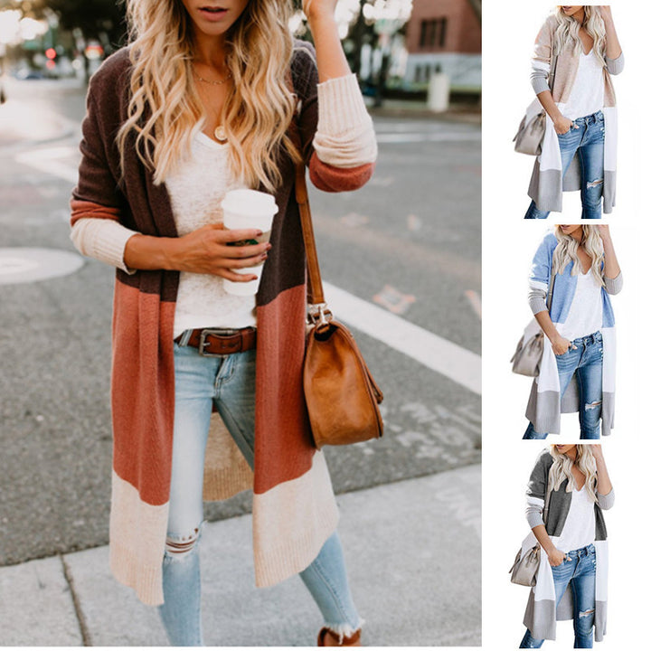 Casual knitted cardigan for women with modern color block details and long sleeves Lune London