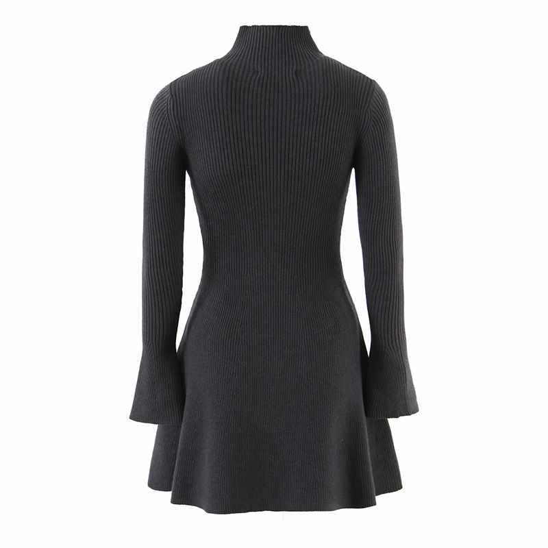 Elegant sweater dress for ladies with high collar and flared sleeves Lune London