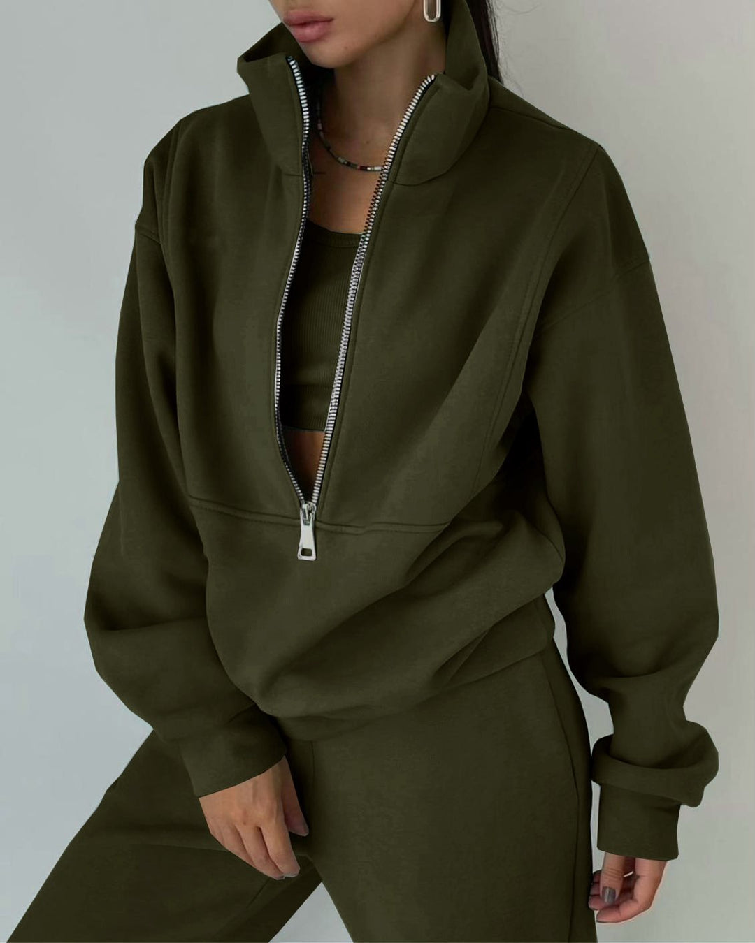 Ladies high-quality zip sweater with high collar and soft interior Lune London
