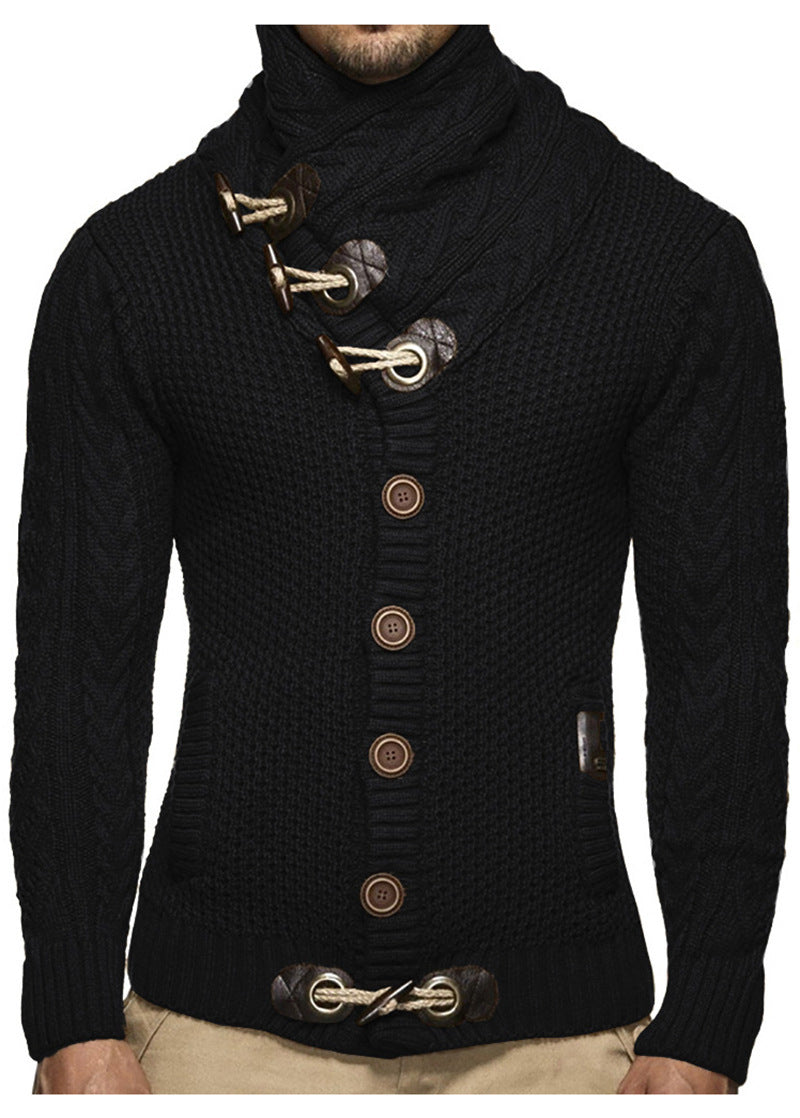 Men's knitted jacket with asymmetrical collar and single button design Lune London
