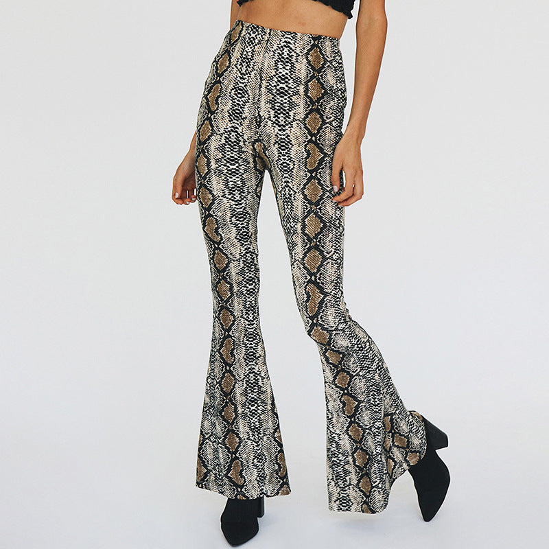 Flared pants for women with snake print Lune London