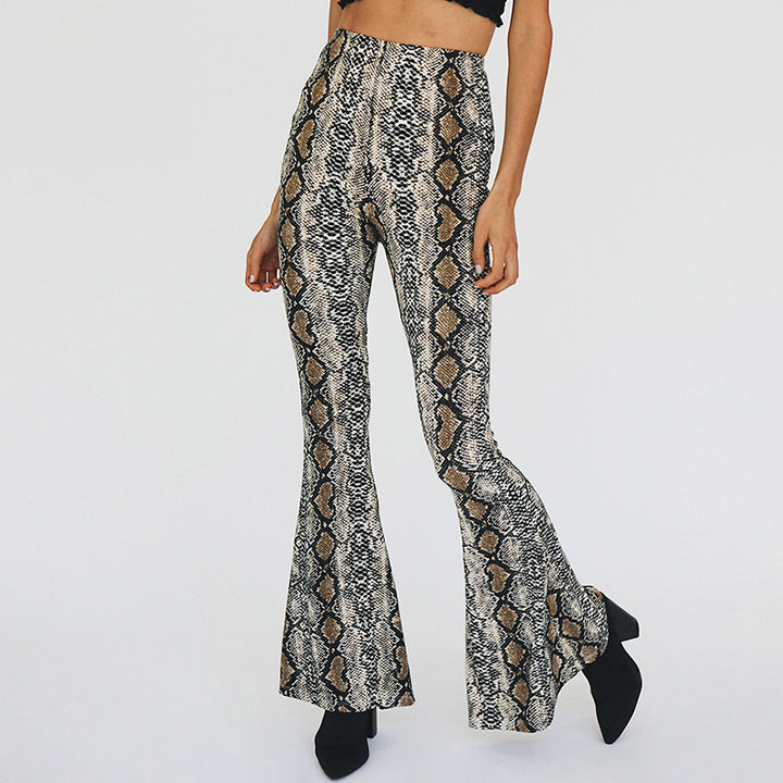 Flared pants for women with snake print Lune London