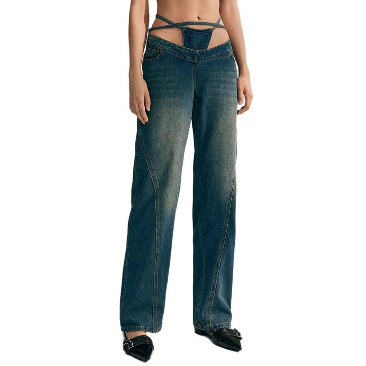 Women High Waist Jeans with Chic Cut-Out Design and Style