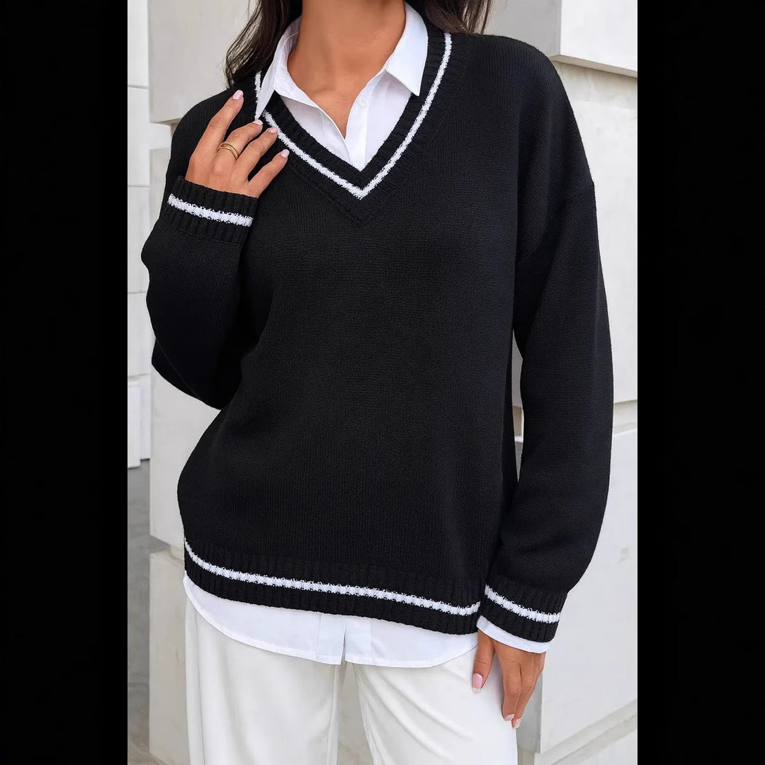 Women V-neck sweater with contrasting detail Lune London