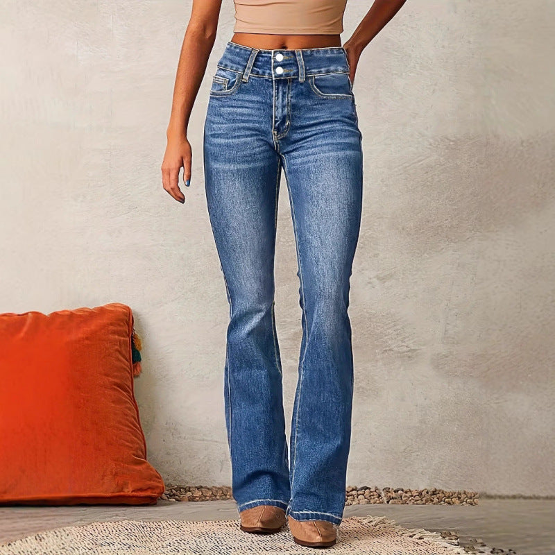 Women's Bootcut Jeans with High Waist and Fashionable Buttons Lune London