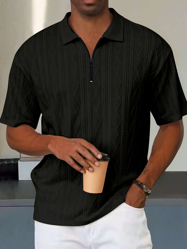Men's polo with structured zip collar and short sleeves Lune London
