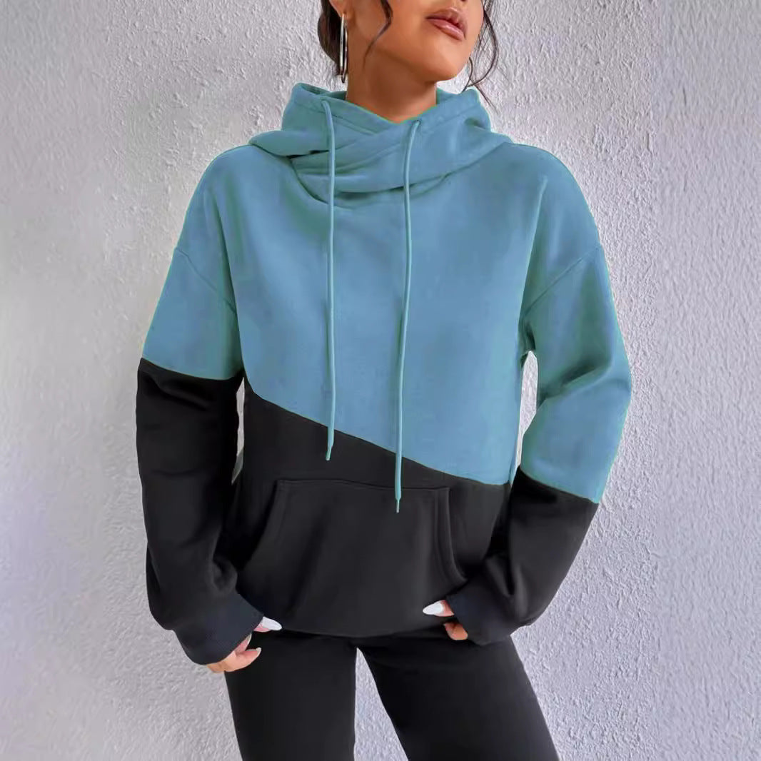 Ladies comfortable hoodie with asymmetrical color block design Lune London