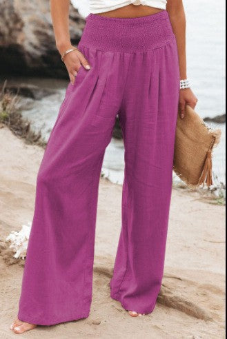 Light linen pants for women with elastic waist and wide fit Lune London