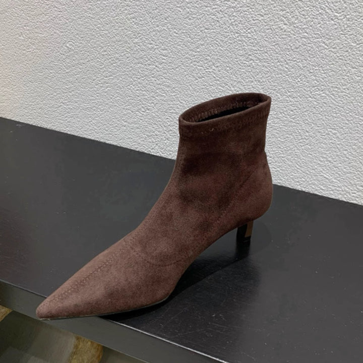 Ladies Elegant Soft Suede Ankle Boots with Trendy Chic Stiletto Heel