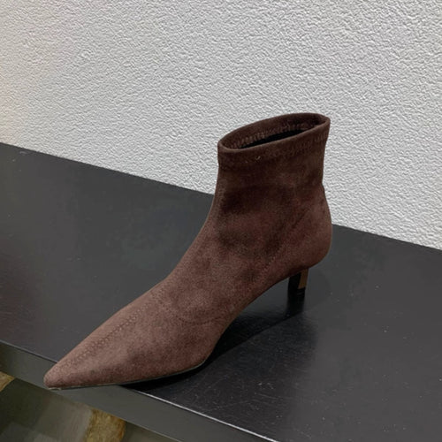 Ladies Elegant Soft Suede Ankle Boots with Trendy Chic Stiletto Heel