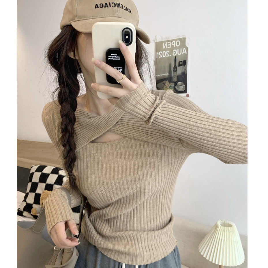 Women's long sleeve shirt with open shoulder area and rib knit pattern Lune London