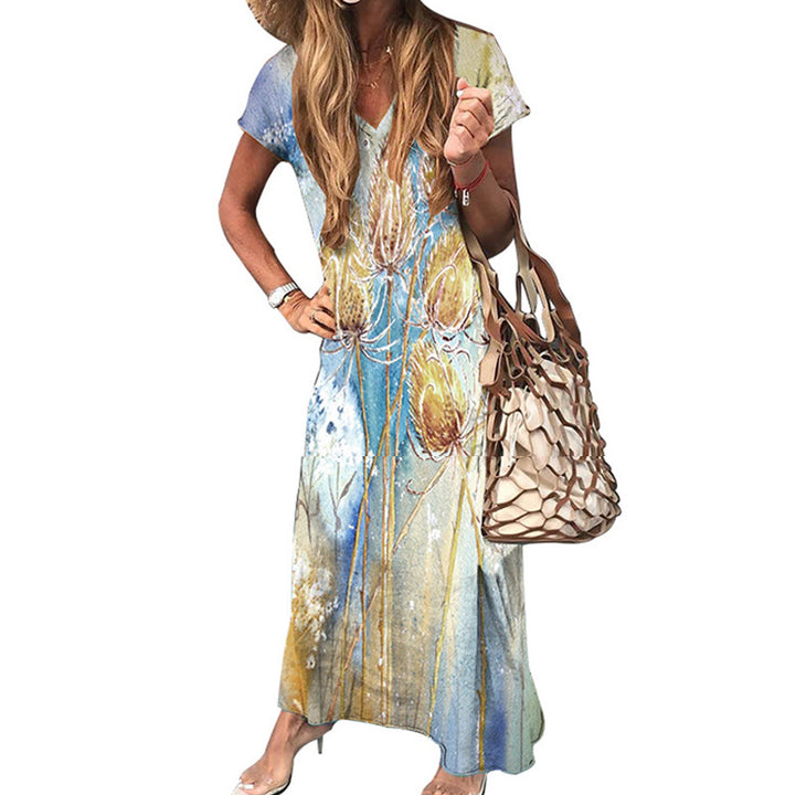 Maxi floral dress for women with V-neck design Lune London