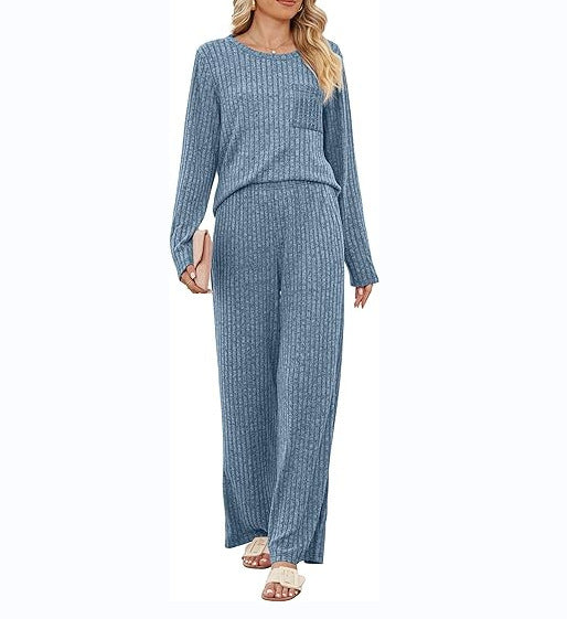 Casual lounge set for women with long sleeve top and wide leg pants Lune London