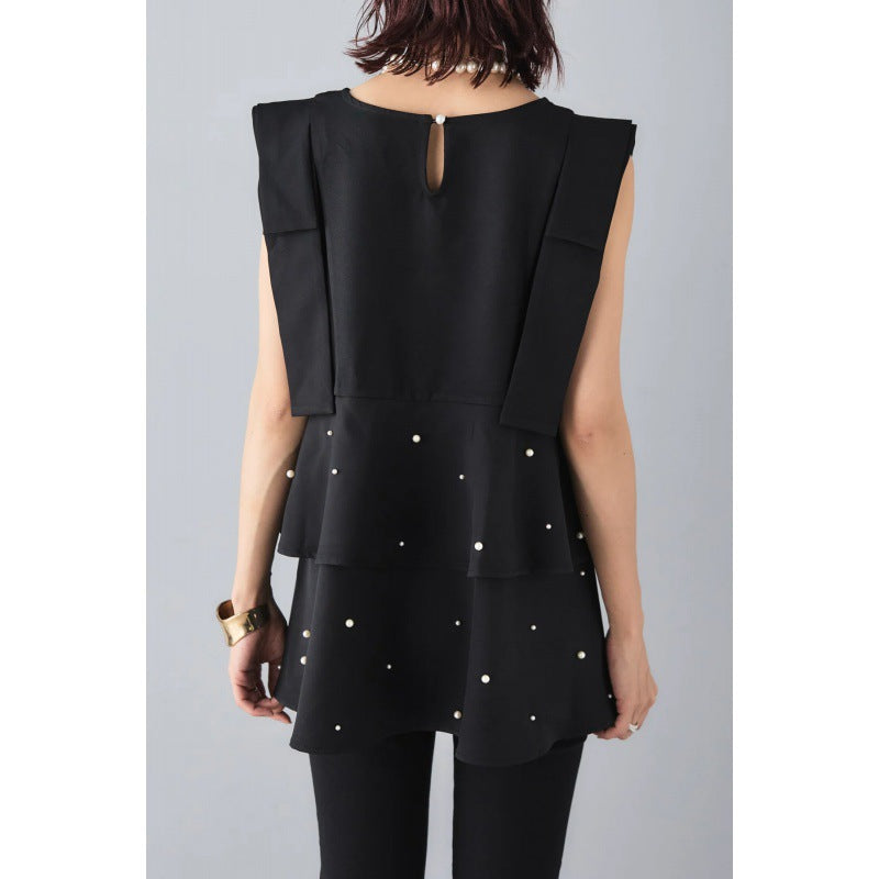 Women Elegant layered top with pearl accents Lune London
