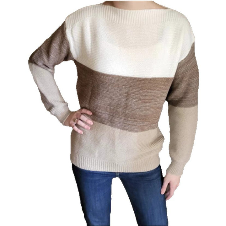 Ladies Comfortable Knit Sweater with Chic and Stylish Color Block Design