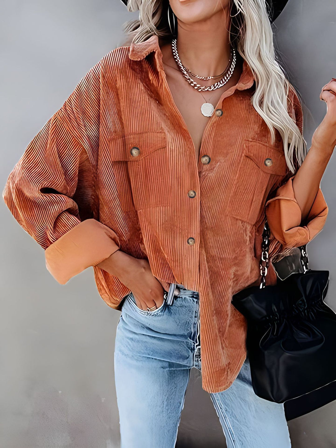 Corduroy jacket for women with double chest pockets Lune London