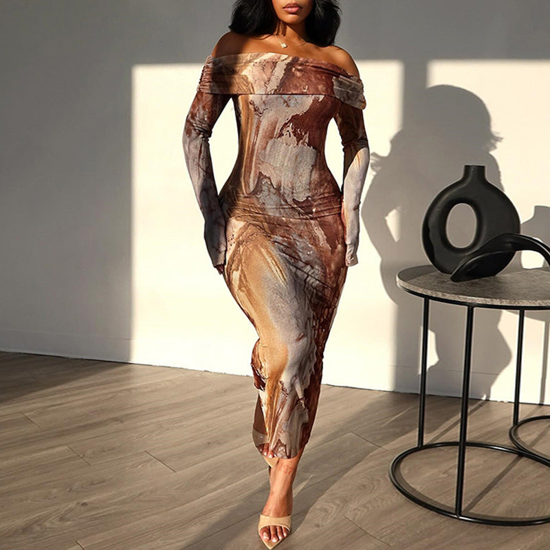 Lune London Off-shoulder Abstract Midi Dress