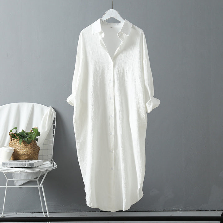 Long sleeve shirt dress for women with classic button details and raglan sleeves Lune London