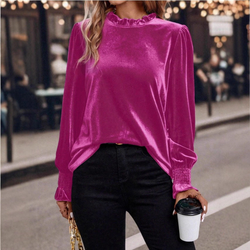 Dames Élégant et Ludique Plissé Velours Top Chic & Stil