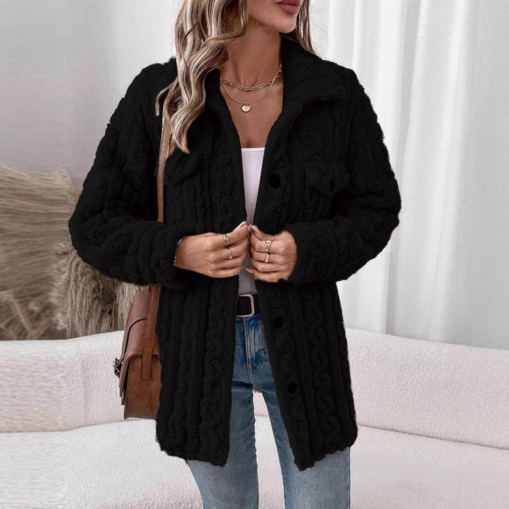 Knitted jacket for women with texture and applied pockets Lune London