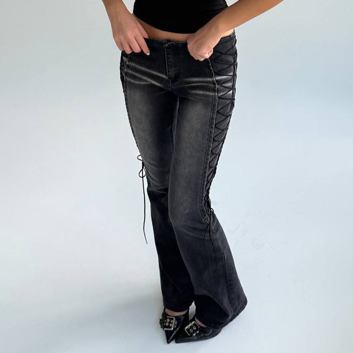 Flared jeans for women with a chic and stylish innovative lace-up design